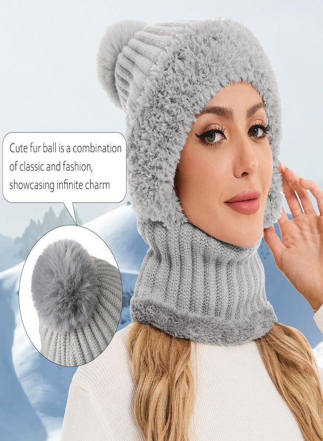 Sumolux 3 in 1 Beanie Hats for Women Fleece Lined Scarf and Mask Outdoors Windproof Knitted Ski Mask Set, Grey, One size - Image 3
