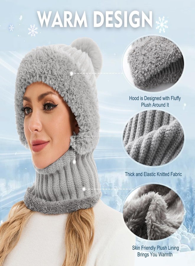 Sumolux 3 in 1 Beanie Hats for Women Fleece Lined Scarf and Mask Outdoors Windproof Knitted Ski Mask Set, Grey, One size - Image 2