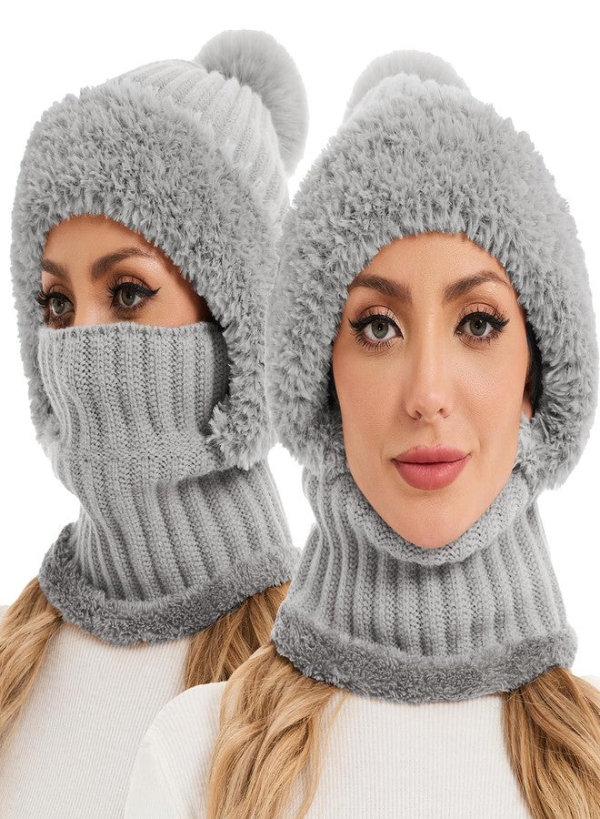 Sumolux 3 in 1 Beanie Hats for Women Fleece Lined Scarf and Mask Outdoors Windproof Knitted Ski Mask Set, Grey, One size - Image 1