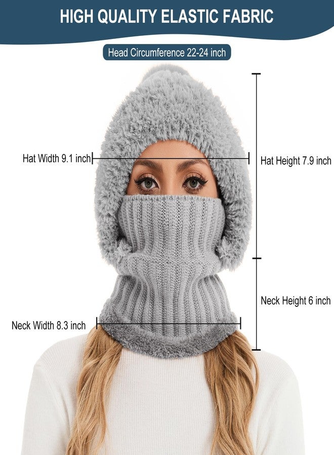 Sumolux 3 in 1 Beanie Hats for Women Fleece Lined Scarf and Mask Outdoors Windproof Knitted Ski Mask Set, Grey, One size - Image 5