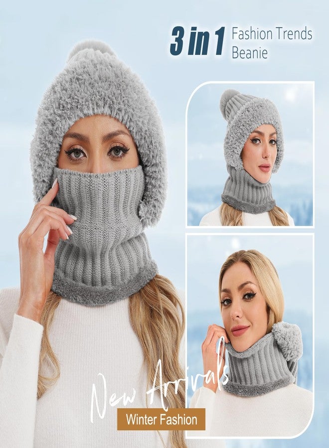 Sumolux 3 in 1 Beanie Hats for Women Fleece Lined Scarf and Mask Outdoors Windproof Knitted Ski Mask Set, Grey, One size - Image 4