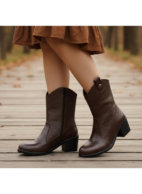 بوت طويل بكعب جلد انيق LB-36 - بني