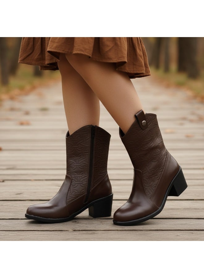 لايف ستيلاش  بوت طويل بكعب جلد انيق LB-36 - بني - Image 1