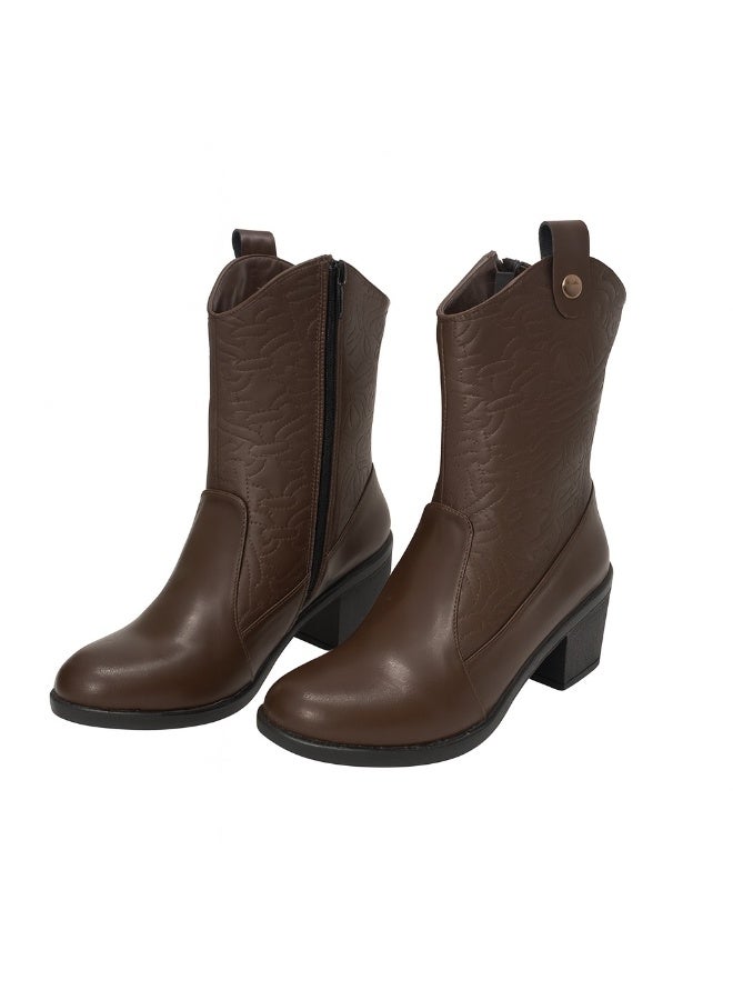 لايف ستيلاش  بوت طويل بكعب جلد انيق LB-36 - بني - Image 2