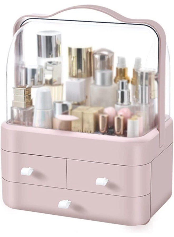 منظم مكياج كبير، تخزين مستحضرات التجميل والمجوهرات مع غطاء مضاد للغبار، صناديق عرض مع أدراج لكونتر الفانيتي، الحمام أو التسريحة، مصنوع من ABS (وردي) - Image 2