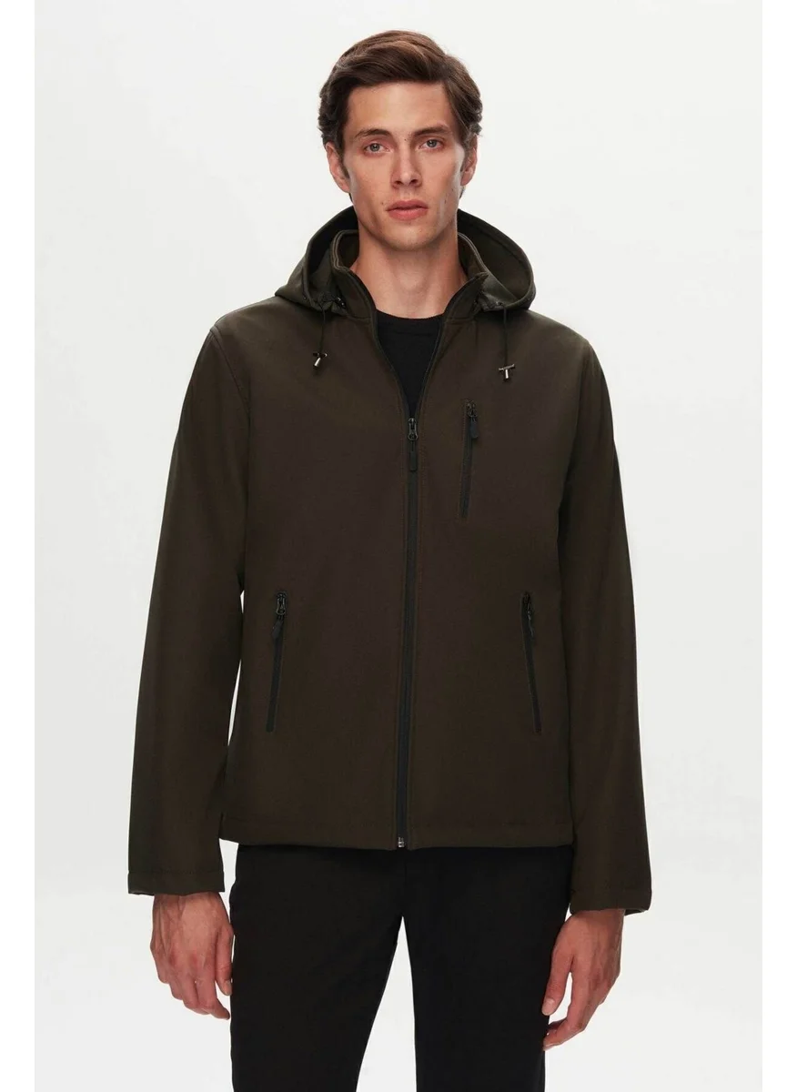 D'S DAMAT Slim Fit Khaki Removable Hooded Polar Fleece Scuba Jacket 1HF07ORT09033