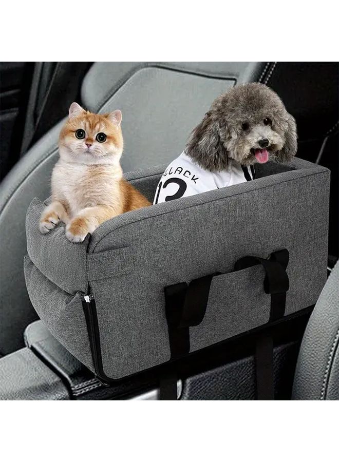Grey Portable Pet Travel Car Seat Carrier Foldable Breathable Polyester Secure Straps - Image 2
