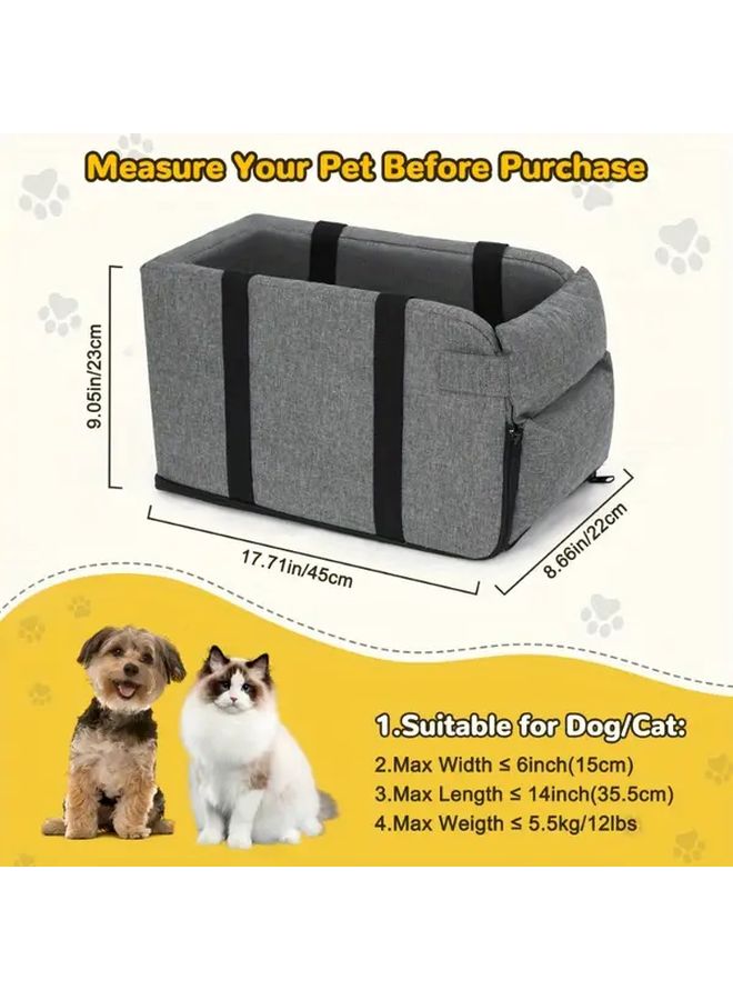 Grey Portable Pet Travel Car Seat Carrier Foldable Breathable Polyester Secure Straps - Image 4