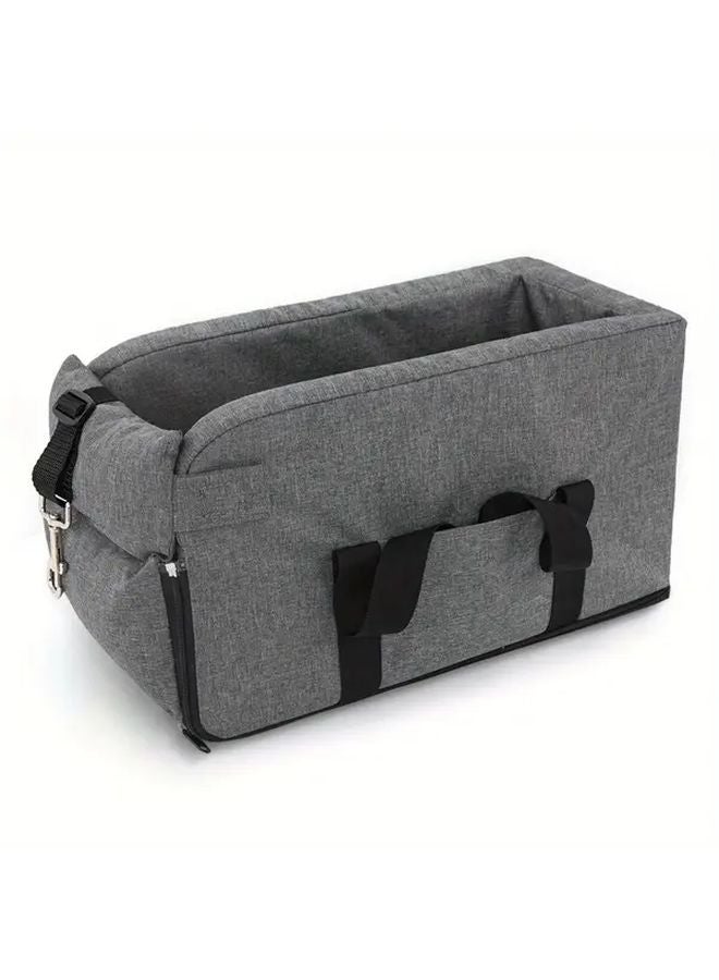 Grey Portable Pet Travel Car Seat Carrier Foldable Breathable Polyester Secure Straps - Image 1