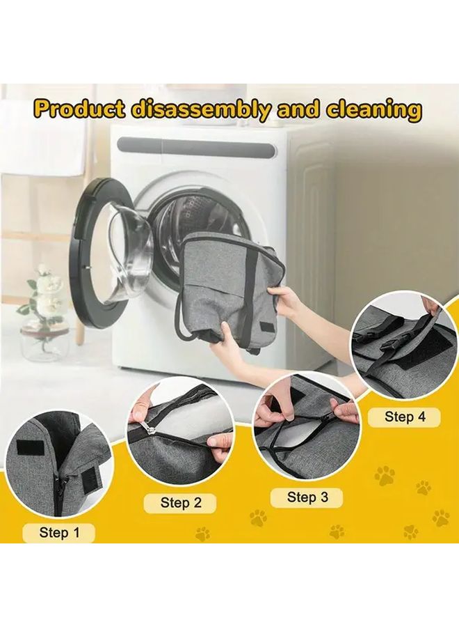 Grey Portable Pet Travel Car Seat Carrier Foldable Breathable Polyester Secure Straps - Image 5