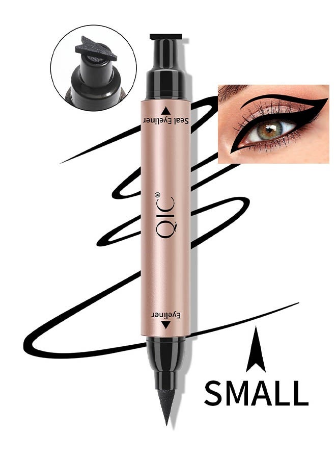 كيو اي سي قلم تحديد الختم ، كحل السائل ختم الجناح بطانة ، طوابع كحل مجنحة لعيون القطط ، طويلة الأمد سوبر سليم دقيقة شعر تلميح السائل مزدوج الرأس أدوات الوشم بطانة العين # 01 أسود - Image 1