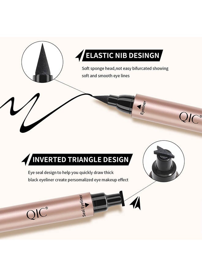 كيو اي سي قلم تحديد الختم ، كحل السائل ختم الجناح بطانة ، طوابع كحل مجنحة لعيون القطط ، طويلة الأمد سوبر سليم دقيقة شعر تلميح السائل مزدوج الرأس أدوات الوشم بطانة العين # 01 أسود - Image 3