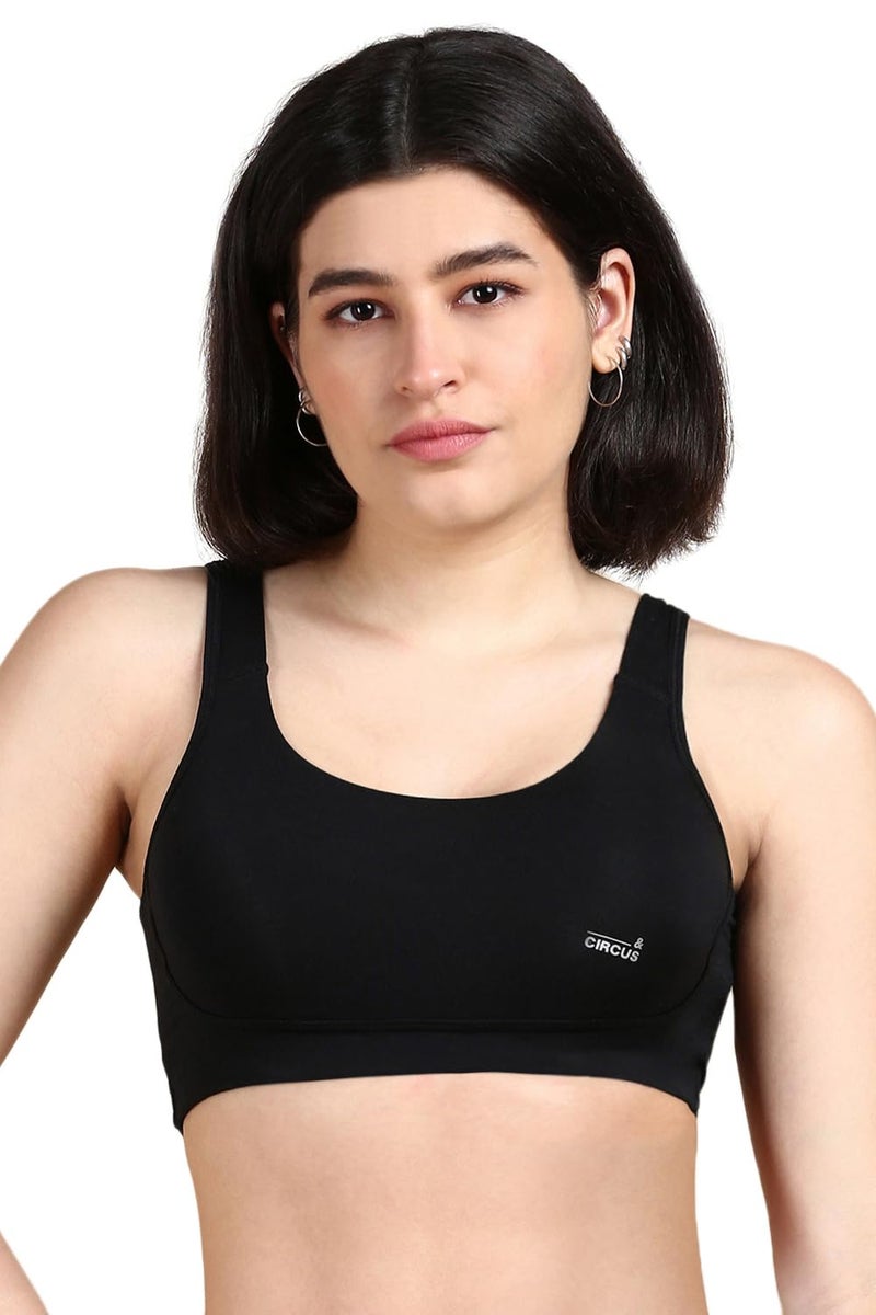 Circus &Circus Airsoft Non Padded Sports Bra for Women | Active Wear Full Coverage Bra for Women | Comfy Full Coverage Lounge Bra | Jet, M - Image 1
