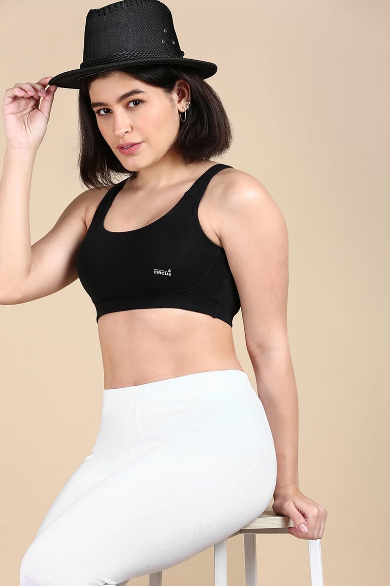 Circus &Circus Airsoft Non Padded Sports Bra for Women | Active Wear Full Coverage Bra for Women | Comfy Full Coverage Lounge Bra | Jet, M - Image 2