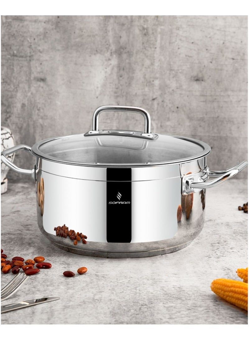 سوفرام قدر طبخ سوفرام استيل تركي غطاء زجاج مقاس 30 سم - Image 1