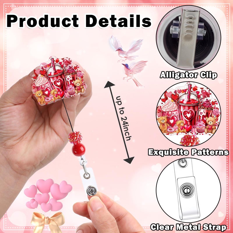 AFRITEE Valentines Day Badge Reel, Cute Bear Heart Coffee Drink Retractable Badge Holder Gift for Nurse, Holiday Badge Acrylic Scroll Working Accessory Gift for Nursing LPN MA RN CNA - Image 4