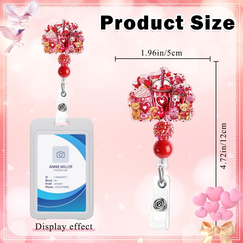 AFRITEE Valentines Day Badge Reel, Cute Bear Heart Coffee Drink Retractable Badge Holder Gift for Nurse, Holiday Badge Acrylic Scroll Working Accessory Gift for Nursing LPN MA RN CNA - Image 5