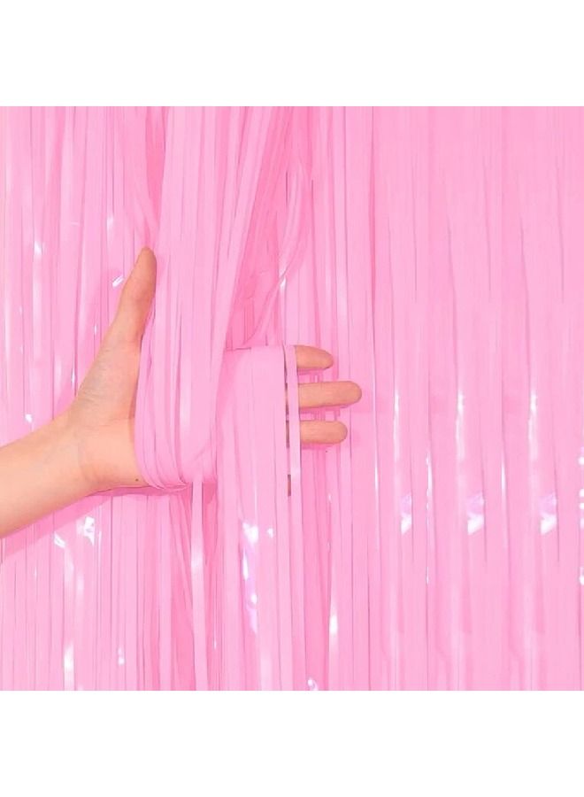 ThePartyPopper Pastel Pink Foil Fringe Curtain – 2-Pack Tinsel Party Backdrop (100 cm × 200 cm) | Metallic Foil Fringe Curtain for Birthday, Wedding, Eid, Graduation, Baby Shower Photo Decor (Pink) - Image 1