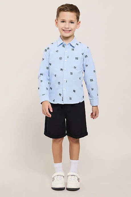 أر أند بي Embroidered Shirt with Classic Collar and Long Sleeves
