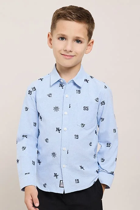 أر أند بي Embroidered Shirt with Classic Collar and Long Sleeves