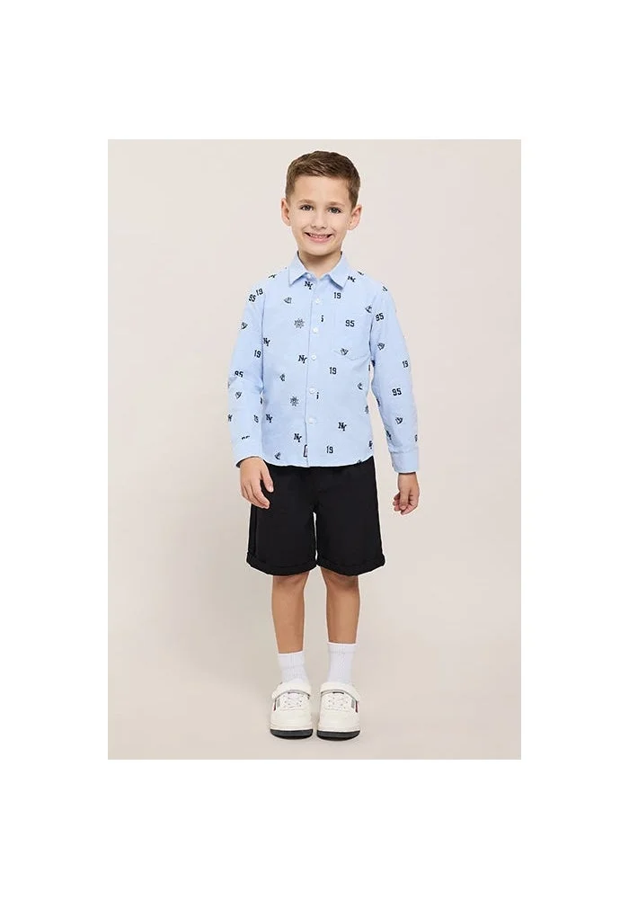 أر أند بي Embroidered Shirt with Classic Collar and Long Sleeves