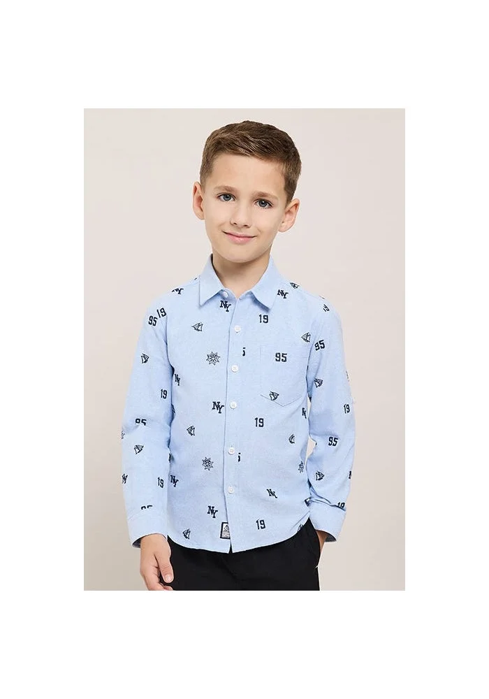 أر أند بي Embroidered Shirt with Classic Collar and Long Sleeves