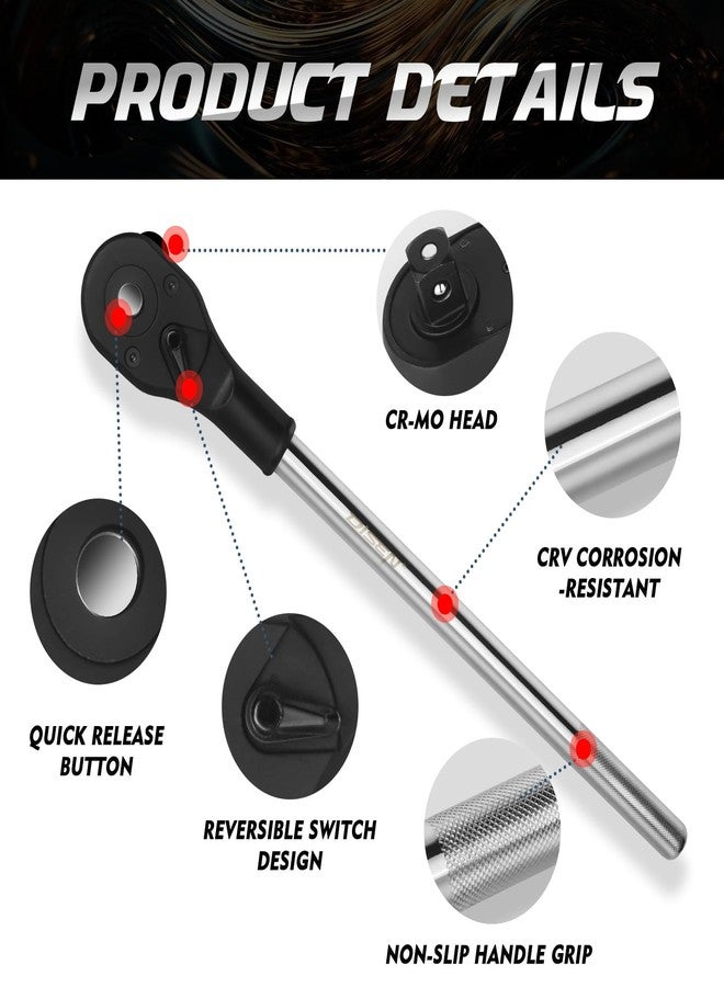 DISEN 3/4'' Drive Ratchet,24-Tooth Gear with 15° Sweep,Quick-Release Reversible Ratcheting with Reinforced Steel - Image 2