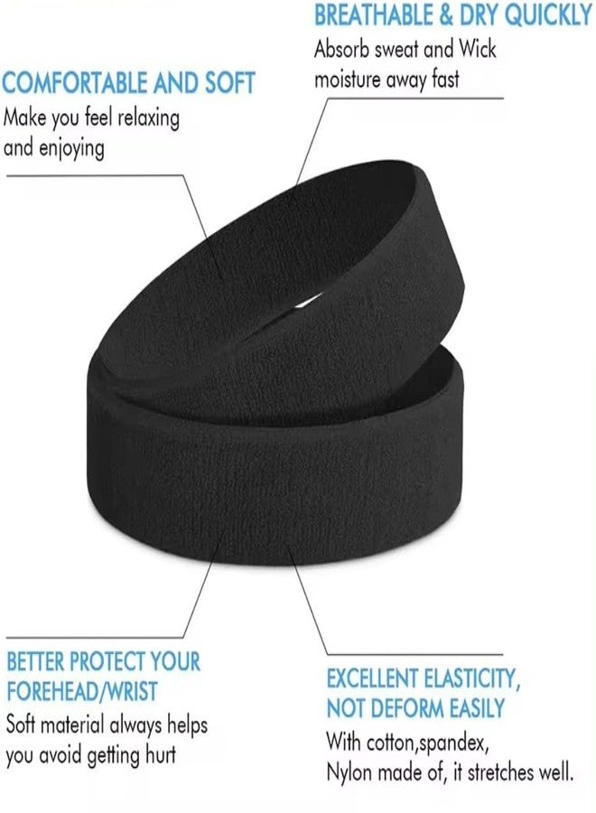 XFyt Cotton Blend Gym Sports Headband For Workouts, Exercise And Running High Sweat Absorption, Breathable, Anti Microbial, Non Slip Hairband Men Women Cricket Tennis Head Band (Black) - Image 3