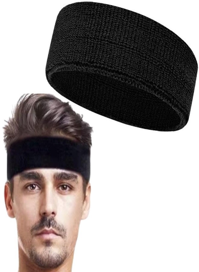 XFyt Cotton Blend Gym Sports Headband For Workouts, Exercise And Running High Sweat Absorption, Breathable, Anti Microbial, Non Slip Hairband Men Women Cricket Tennis Head Band (Black) - Image 2