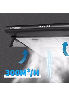 ADMORE Admore Under the Cabinet Kitchen Hood - 60cm Black Stainless Steel Body Range Hood with 3-Speed Push Buttons, LED Light, and Powerful 1700 RPM Ventilation  - Image 4