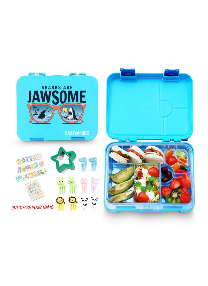 Eazy Kids 6 And 4 Convertible Bento Lunch Box With Sandwich Cutter Set - Jawsome Blue  - Image 1