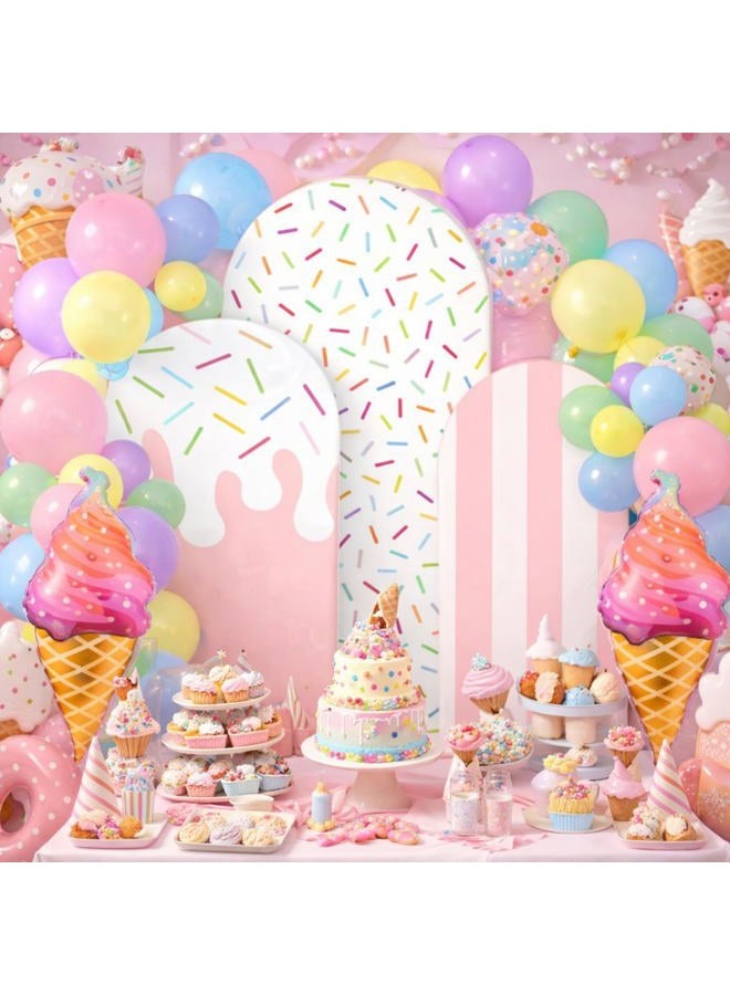 Foilswirl 34 Pcs Sweet One Birthday Decorations Pastel Donut Ice Cream Balloon Arch Backdrop Covers Pastel Spandex Arch Backdrop Cover with Ice Cream Foil Donut Balloons for Sweet Birthday Party - Image 2