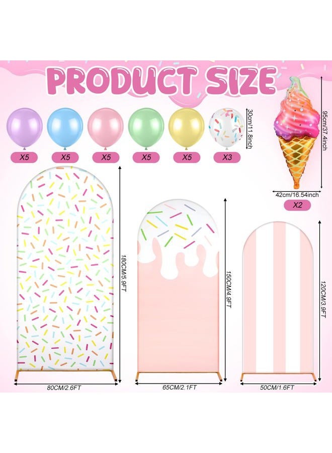 Foilswirl 34 Pcs Sweet One Birthday Decorations Pastel Donut Ice Cream Balloon Arch Backdrop Covers Pastel Spandex Arch Backdrop Cover with Ice Cream Foil Donut Balloons for Sweet Birthday Party - Image 4