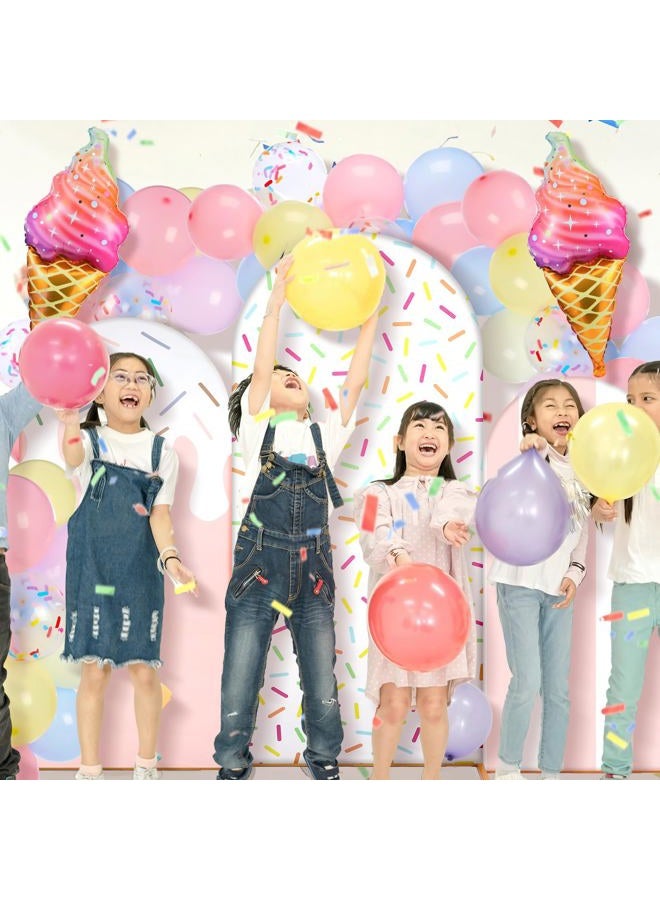 Foilswirl 34 Pcs Sweet One Birthday Decorations Pastel Donut Ice Cream Balloon Arch Backdrop Covers Pastel Spandex Arch Backdrop Cover with Ice Cream Foil Donut Balloons for Sweet Birthday Party - Image 3