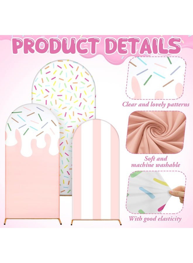 Foilswirl 34 Pcs Sweet One Birthday Decorations Pastel Donut Ice Cream Balloon Arch Backdrop Covers Pastel Spandex Arch Backdrop Cover with Ice Cream Foil Donut Balloons for Sweet Birthday Party - Image 5