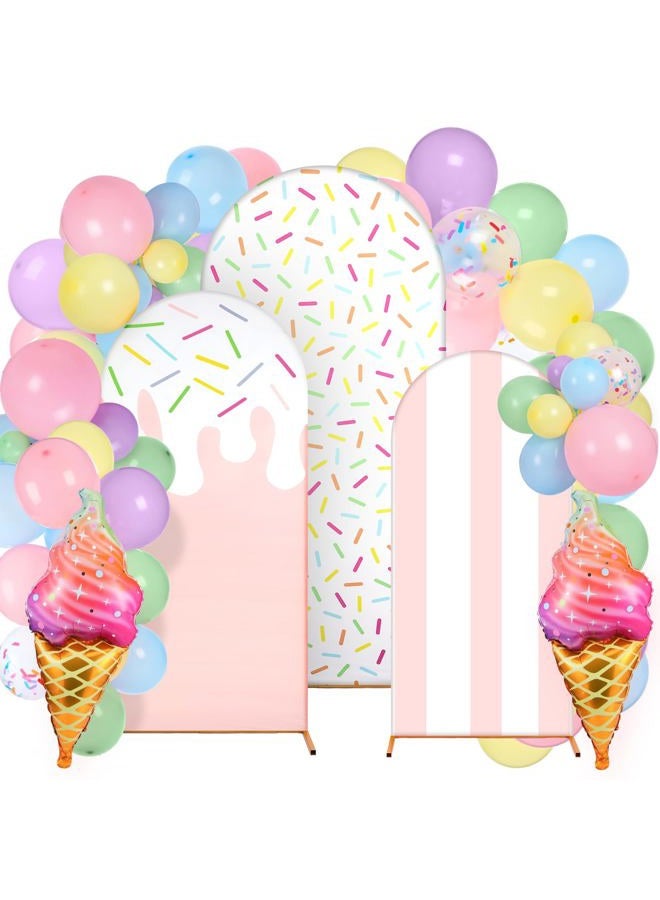 Foilswirl 34 Pcs Sweet One Birthday Decorations Pastel Donut Ice Cream Balloon Arch Backdrop Covers Pastel Spandex Arch Backdrop Cover with Ice Cream Foil Donut Balloons for Sweet Birthday Party - Image 1
