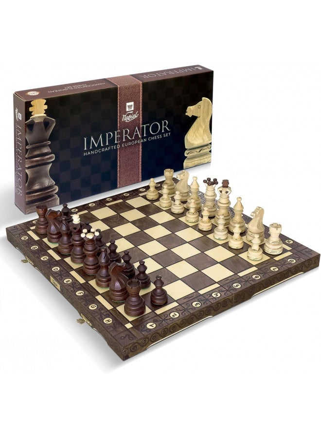 Wegiel Imperator 21-Inch Luxury Wooden Chess Set for Adults and Kids - Handcrafted from Premium Beech and Birch Wood - Unique Folding Design with Chess Piece Storage, Brown - Image 1