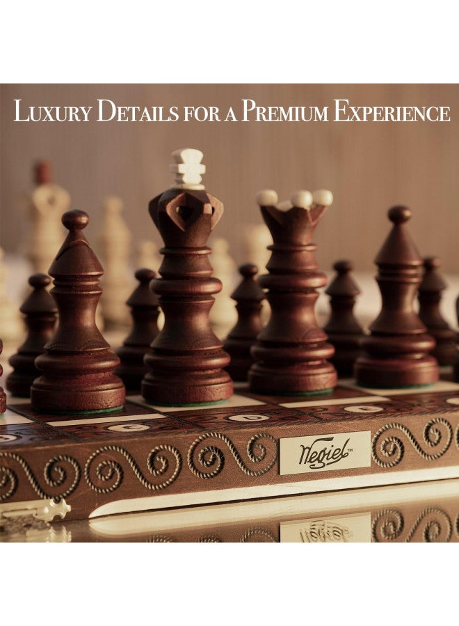 Wegiel Imperator 21-Inch Luxury Wooden Chess Set for Adults and Kids - Handcrafted from Premium Beech and Birch Wood - Unique Folding Design with Chess Piece Storage, Brown - Image 3