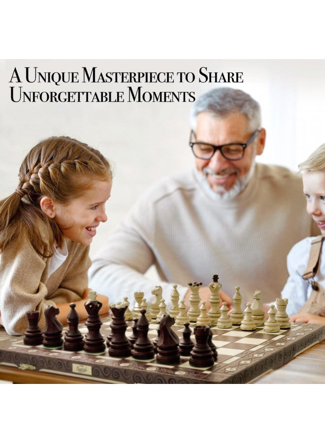 Wegiel Imperator 21-Inch Luxury Wooden Chess Set for Adults and Kids - Handcrafted from Premium Beech and Birch Wood - Unique Folding Design with Chess Piece Storage, Brown - Image 5