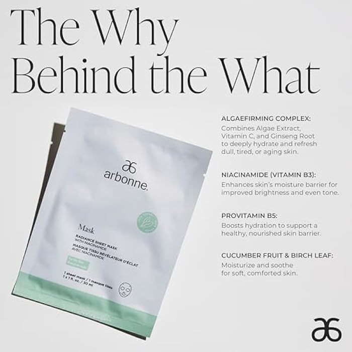 Arbonne Radiance Face Sheet Mask - Sheet Face Mask with Niacinamide for Dry and Dull Skin, Enhance Brightness, Tone, Smooth and Hydrate Skin - 1 Pack - Image 3