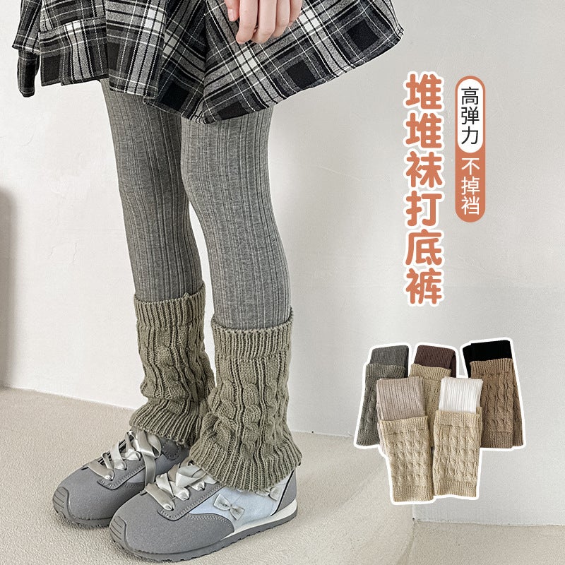 New Children'S Combed Cotton Striped Fashion Stitching Hemp Pattern Socks Cropped Pants Girls' Stitching Leggings - Image 2