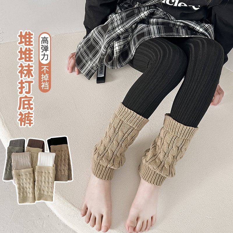 New Children'S Combed Cotton Striped Fashion Stitching Hemp Pattern Socks Cropped Pants Girls' Stitching Leggings - Image 4
