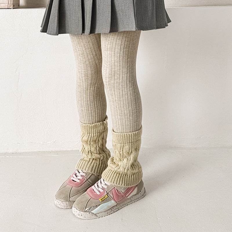 New Children'S Combed Cotton Striped Fashion Stitching Hemp Pattern Socks Cropped Pants Girls' Stitching Leggings - Image 1