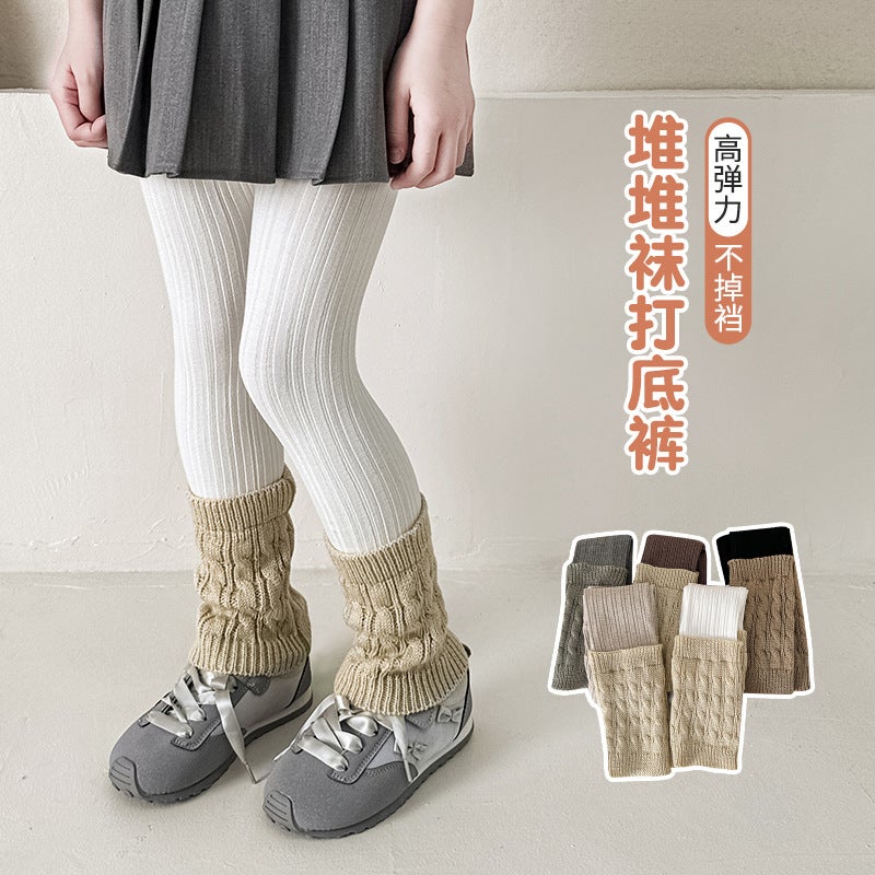 New Children'S Combed Cotton Striped Fashion Stitching Hemp Pattern Socks Cropped Pants Girls' Stitching Leggings - Image 3