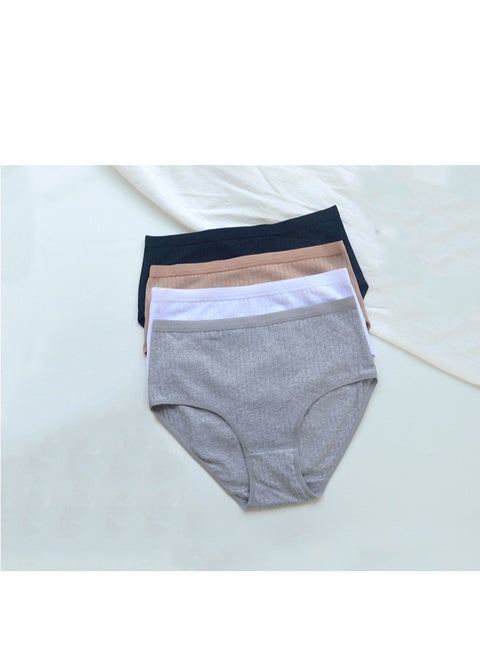 بنطلون مثلث عالية الخصر البسيطة 4PCS (أسود + أبيض + رمادي + جمال) - ملابس داخلية مريحة وقابلة للتنفس ومرنة وملابس داخلية للمرأة وسراويل مثلث للمرأة
