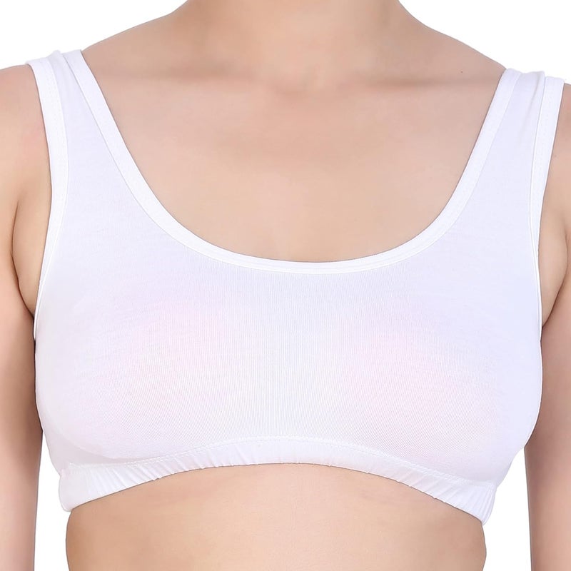 Mysha Sports Bra for Women & Girls, Cotton Full Coverage Non-Padded Beginners Wire Free T-Shirt Gym Workout Bra with Regular Broad Strap, Activewear Training Bra for Teenager Kids (Pack of 6) - Image 5