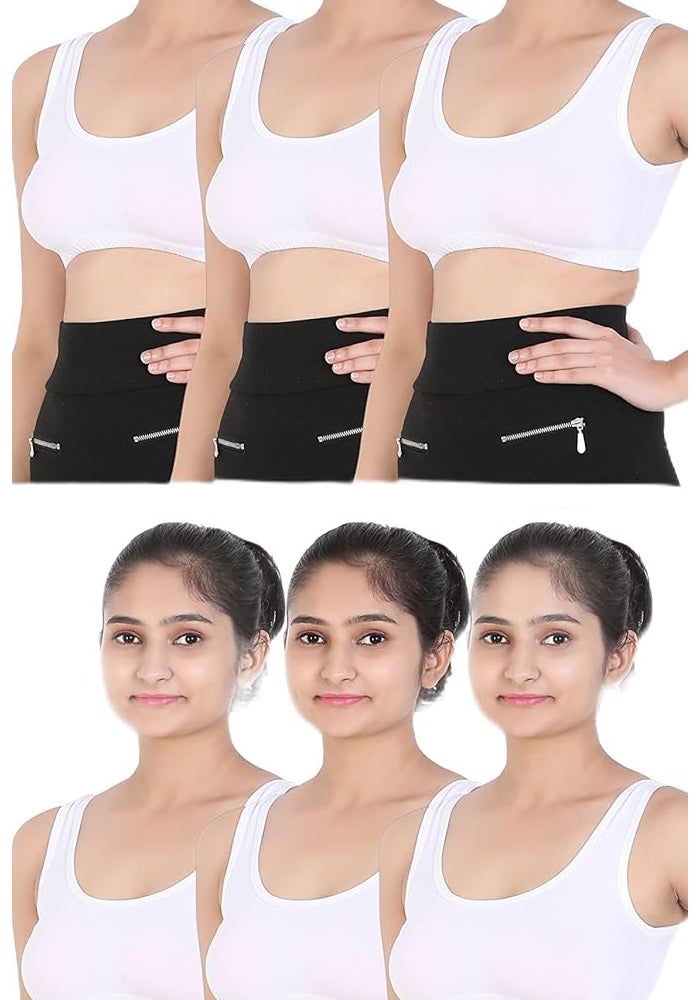 Mysha Sports Bra for Women & Girls, Cotton Full Coverage Non-Padded Beginners Wire Free T-Shirt Gym Workout Bra with Regular Broad Strap, Activewear Training Bra for Teenager Kids (Pack of 6) - Image 1