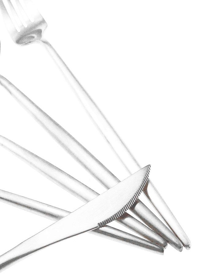 Gugrida Silver Flatware, Royal 5 Piece Luxury Matte Finish 18/10 Stainless Steel Tableware Sets for 1 Including Forks Spoons Knives, Camping Silverware Travel Utensils Set Cutlery (Silver) - Image 4