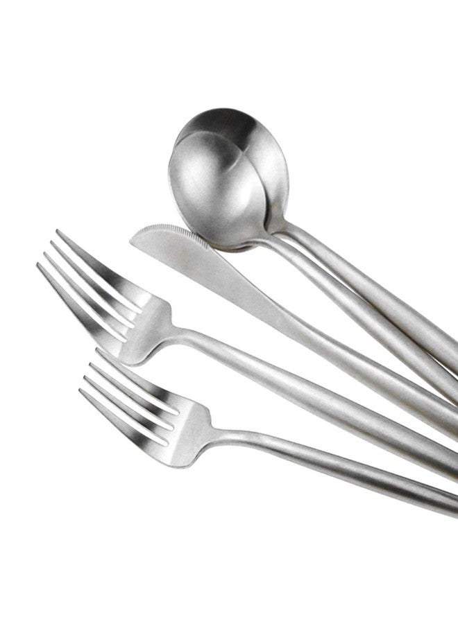 Gugrida Silver Flatware, Royal 5 Piece Luxury Matte Finish 18/10 Stainless Steel Tableware Sets for 1 Including Forks Spoons Knives, Camping Silverware Travel Utensils Set Cutlery (Silver) - Image 3