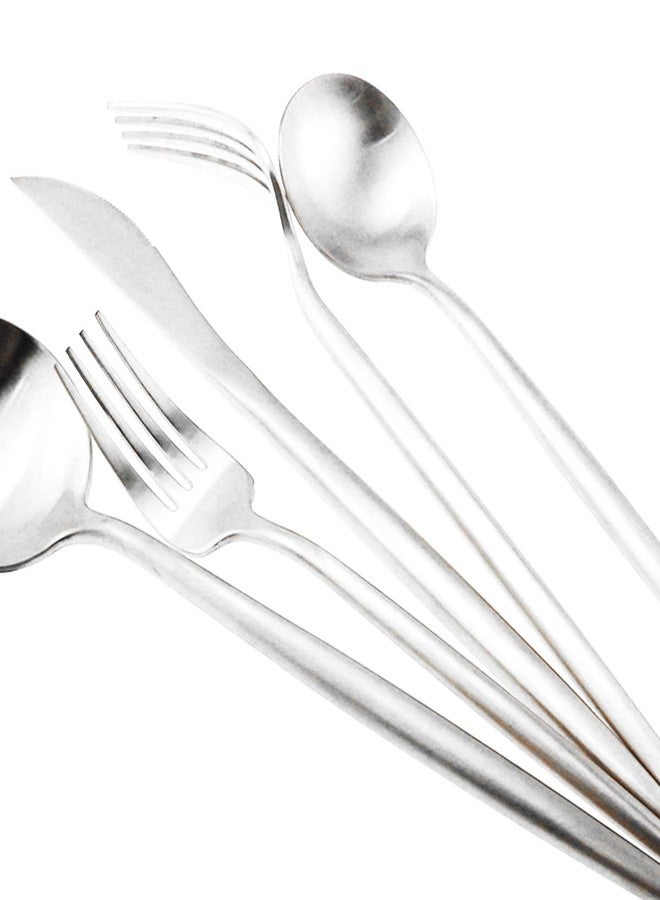 Gugrida Silver Flatware, Royal 5 Piece Luxury Matte Finish 18/10 Stainless Steel Tableware Sets for 1 Including Forks Spoons Knives, Camping Silverware Travel Utensils Set Cutlery (Silver) - Image 5